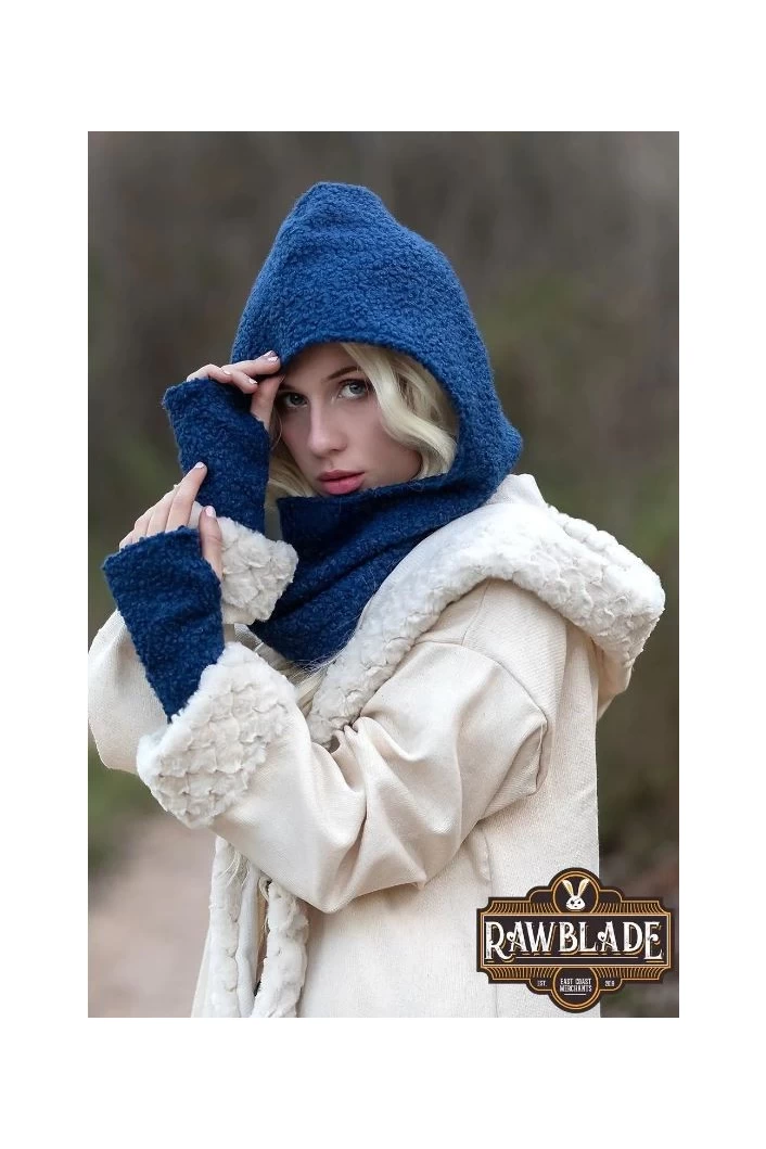 Blue Medieval Hood & Mittens Set