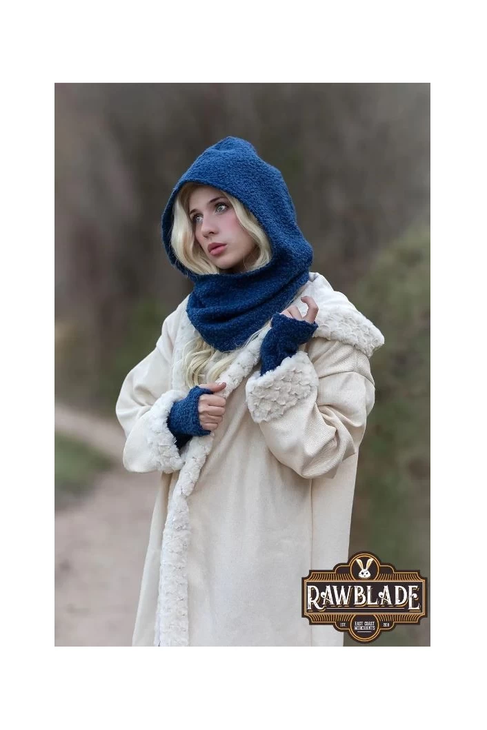 Blue Medieval Hood & Mittens Set