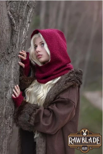 Burgundy Medieval Hood & Mittens Set
