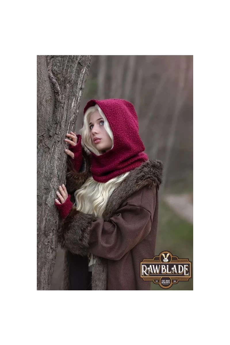Burgundy Medieval Hood & Mittens Set