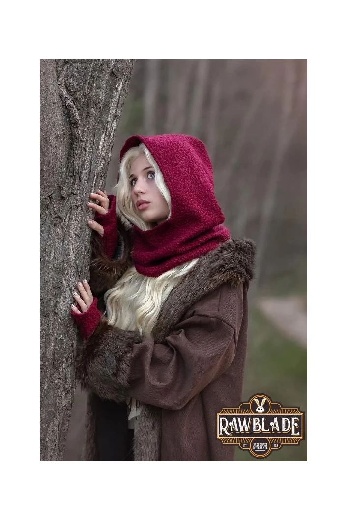 Burgundy Medieval Hood & Mittens Set