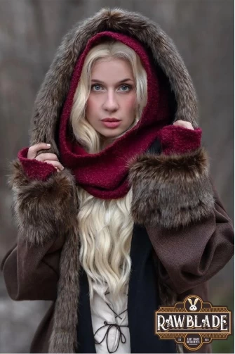 Burgundy Medieval Hood & Mittens Set
