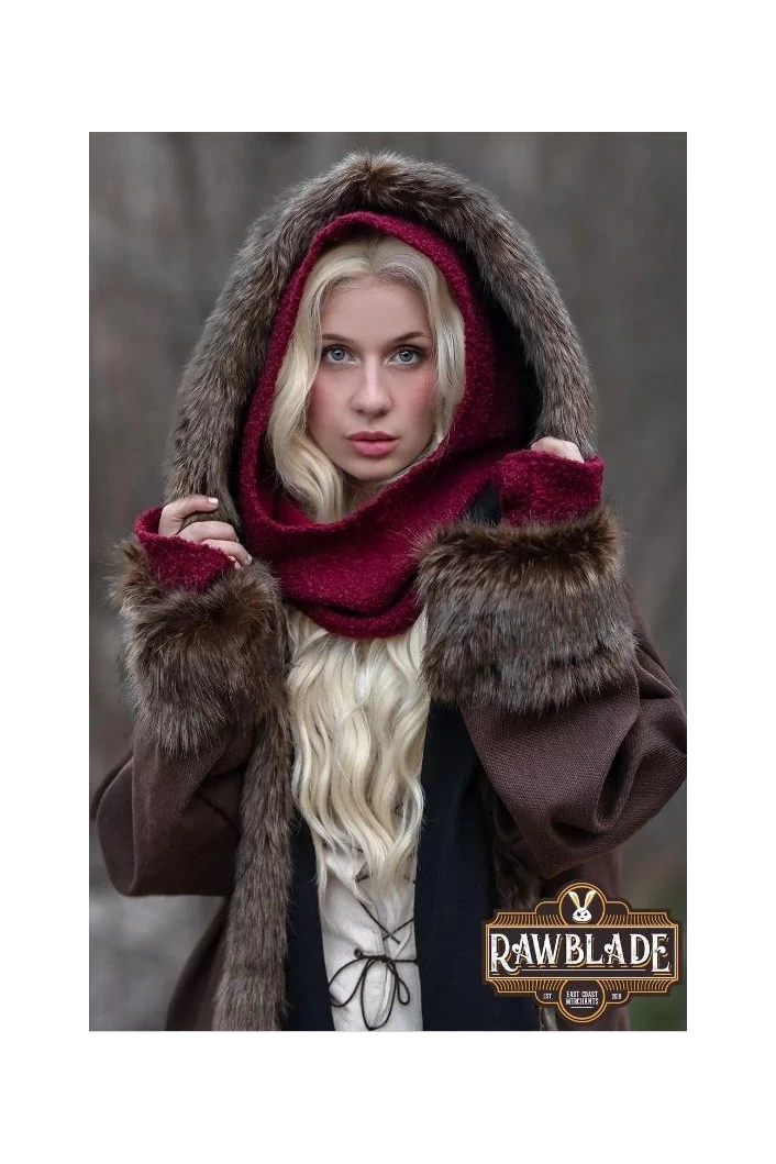 Burgundy Medieval Hood & Mittens Set