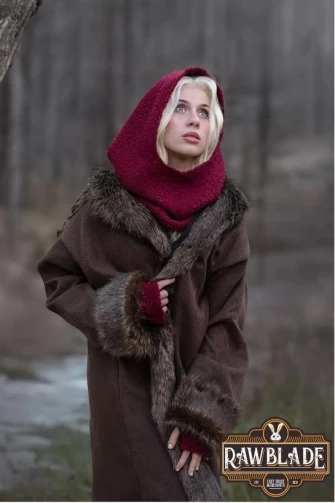 Burgundy Medieval Hood & Mittens Set