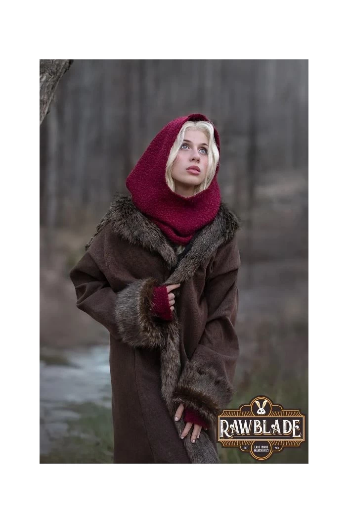 Burgundy Medieval Hood & Mittens Set