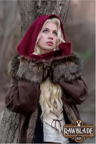 Burgundy Medieval Hood & Mittens Set