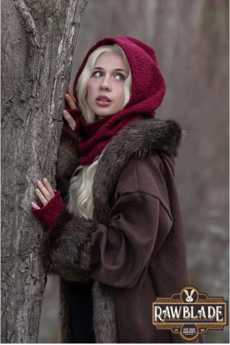Burgundy Medieval Hood & Mittens Set