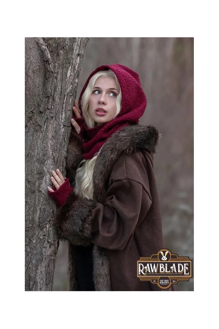 Burgundy Medieval Hood & Mittens Set