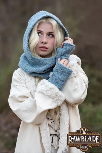 Cloudy Grey Medieval Hood & Mittens Set