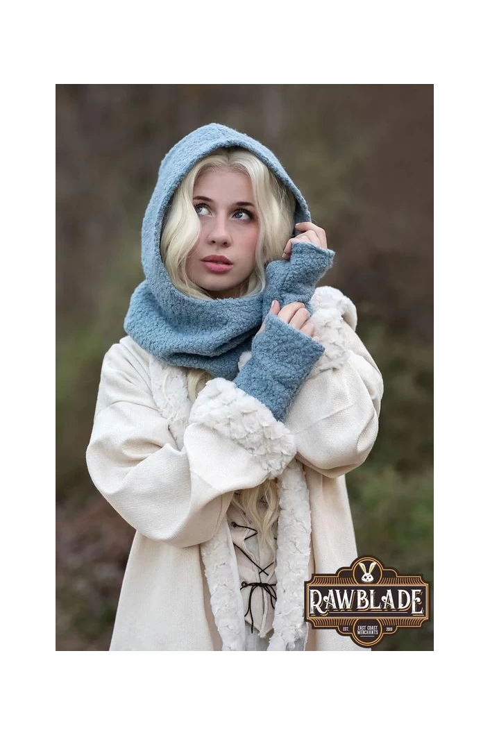 Cloudy Grey Medieval Hood & Mittens Set