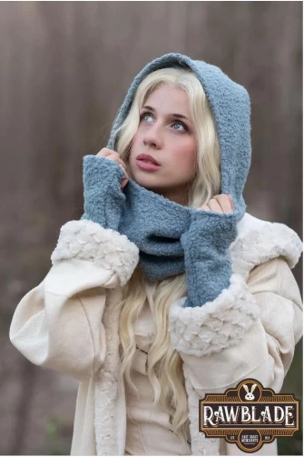 Cloudy Grey Medieval Hood & Mittens Set