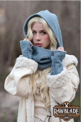Cloudy Grey Medieval Hood & Mittens Set