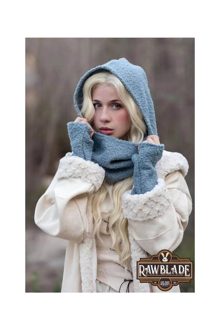 Cloudy Grey Medieval Hood & Mittens Set