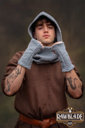 Cloudy Grey Medieval Hood & Mittens Set