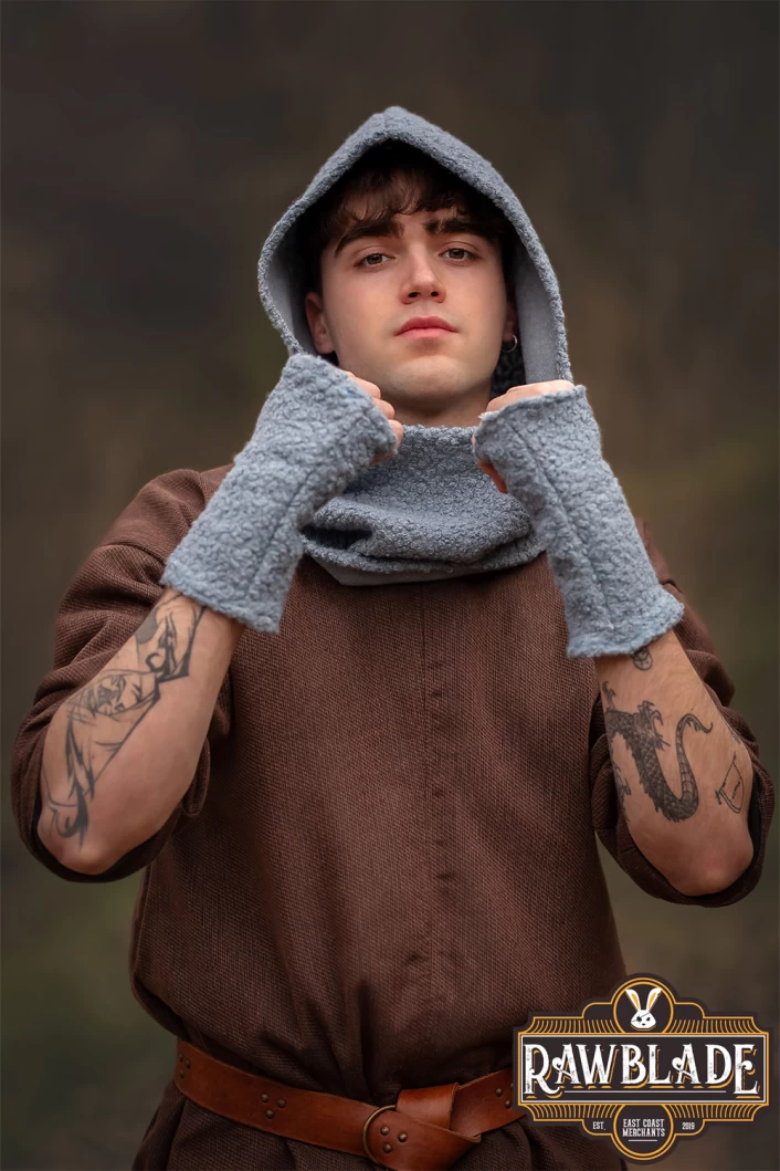 Cloudy Grey Medieval Hood & Mittens Set