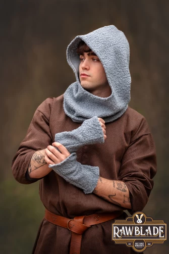 Cloudy Grey Medieval Hood & Mittens Set