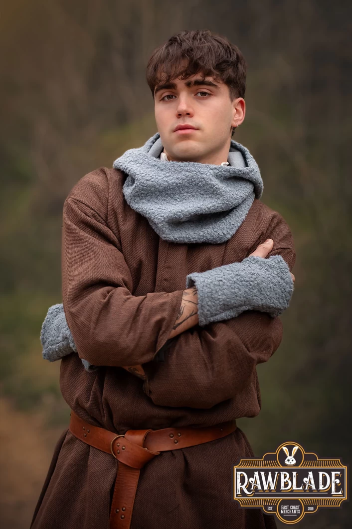 Cloudy Grey Medieval Hood & Mittens Set