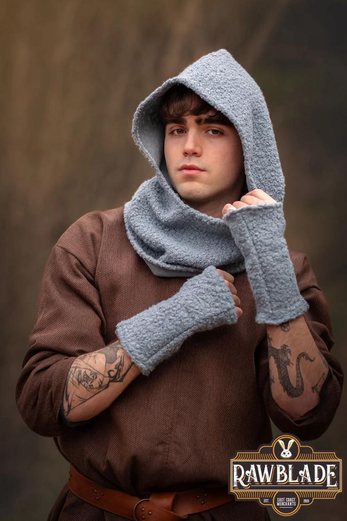 Cloudy Grey Medieval Hood & Mittens Set