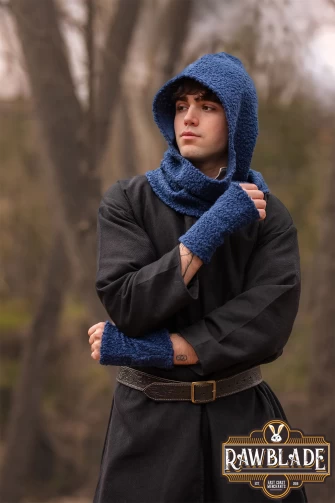Blue Medieval Hood & Mittens Set