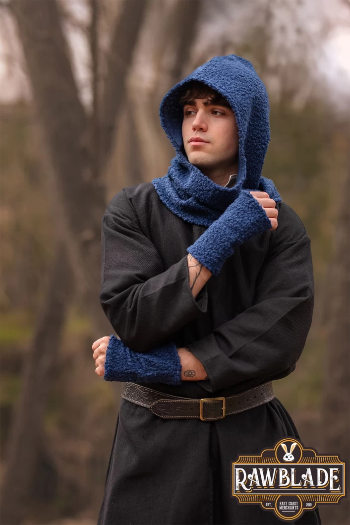 Blue Medieval Hood & Mittens Set