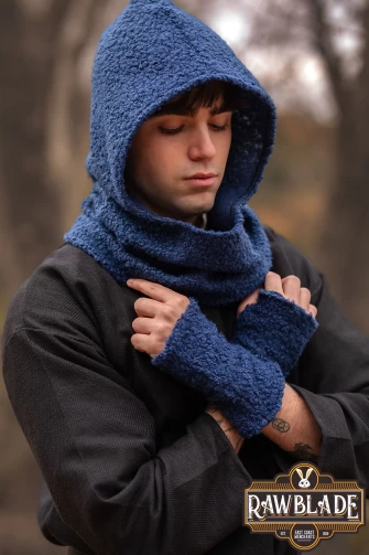 Blue Medieval Hood & Mittens Set