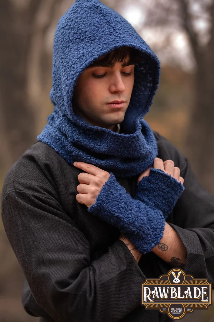Blue Medieval Hood & Mittens Set