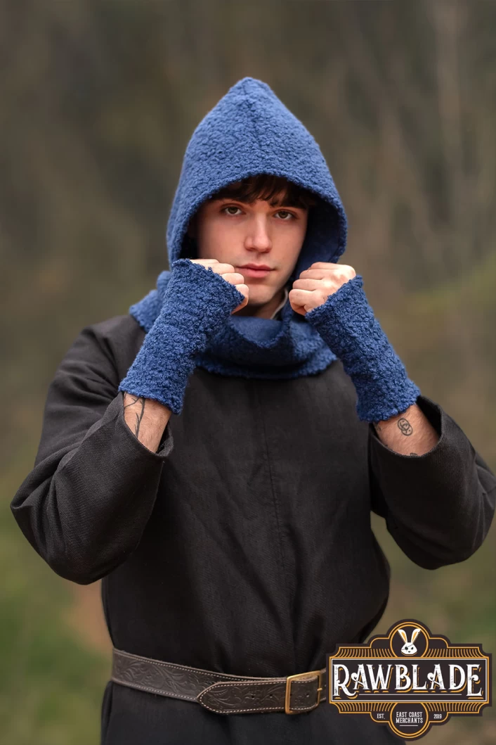 Blue Medieval Hood & Mittens Set