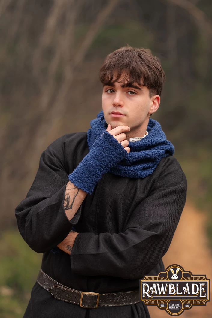 Blue Medieval Hood & Mittens Set