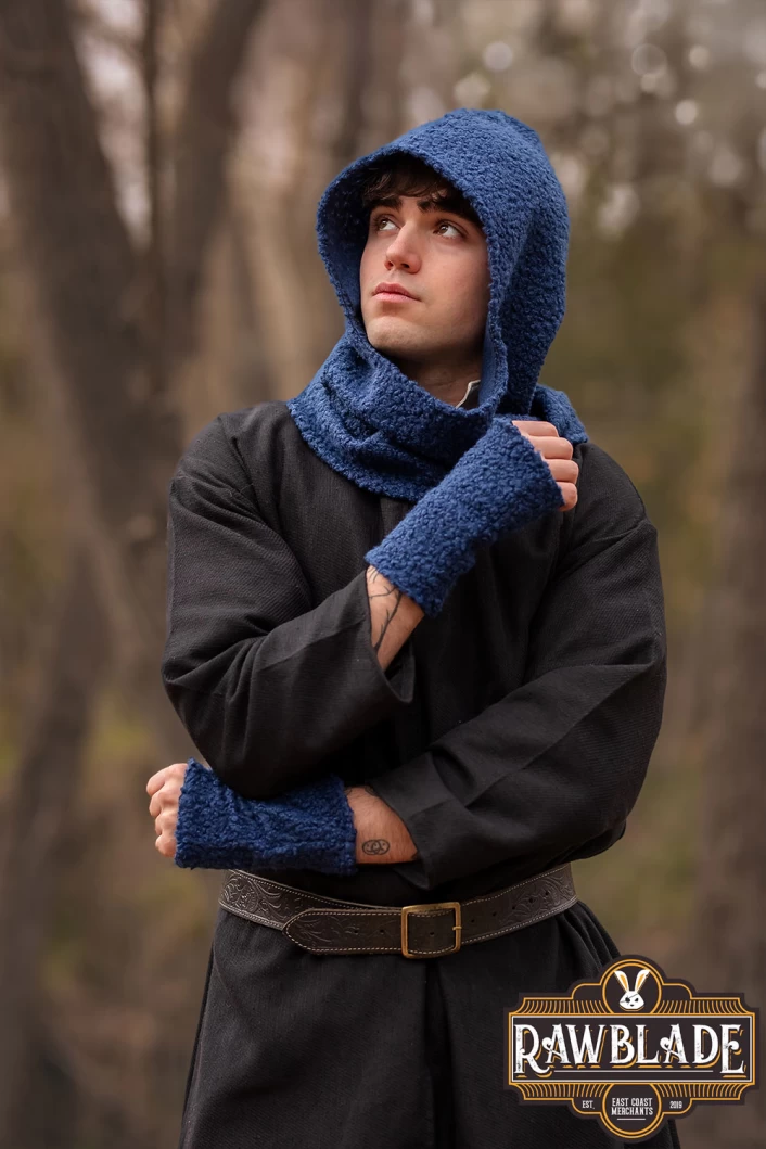 Blue Medieval Hood & Mittens Set