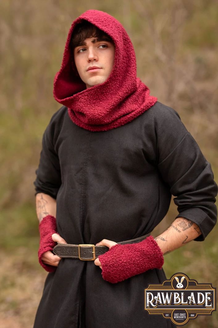 Burgundy Medieval Hood & Mittens Set