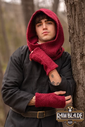 Burgundy Medieval Hood & Mittens Set