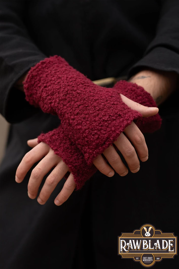 Burgundy Medieval Hood & Mittens Set