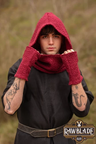 Burgundy Medieval Hood & Mittens Set